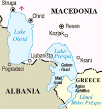 Mappa dell'area dei laghi di Prespa