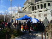 Lo stand di Hovhannisyan in sciopero della fame in Piazza della Libertà (Foto Ilenia Santin)