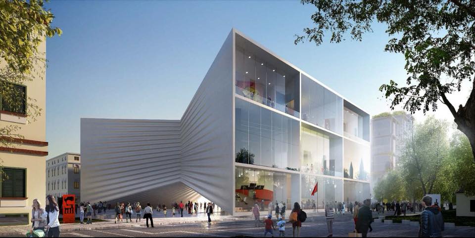 Un rendering del nuovo progetto per il Teatro nazionale di Tirana