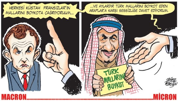 MACRON……MICRON – Chiedo a tutti di boicottare i prodotti degli insolenti francesi… e vi invito a non esprimervi contro gli arabi che da mesi boicottano i prodotti turchi.