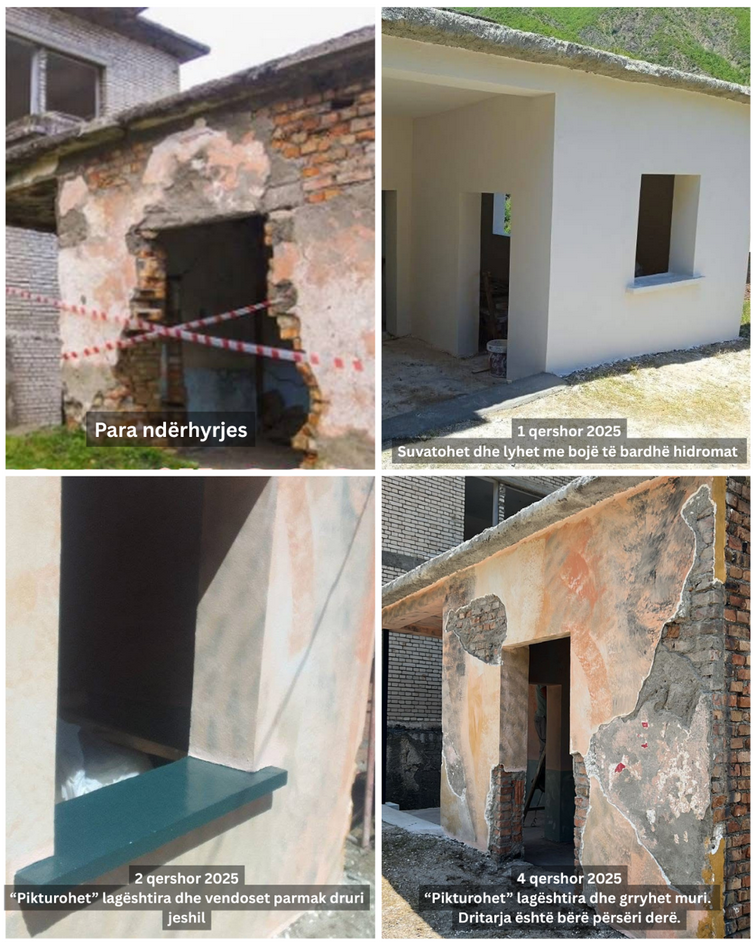 Un’immagine diffusa dal Ministero dell’Economia, della Cultura e dell’Innovazione mostra l’evoluzione degli interventi su uno degli edifici di Spaç